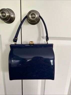 Classic Patent Navy Top-Handle Satchel